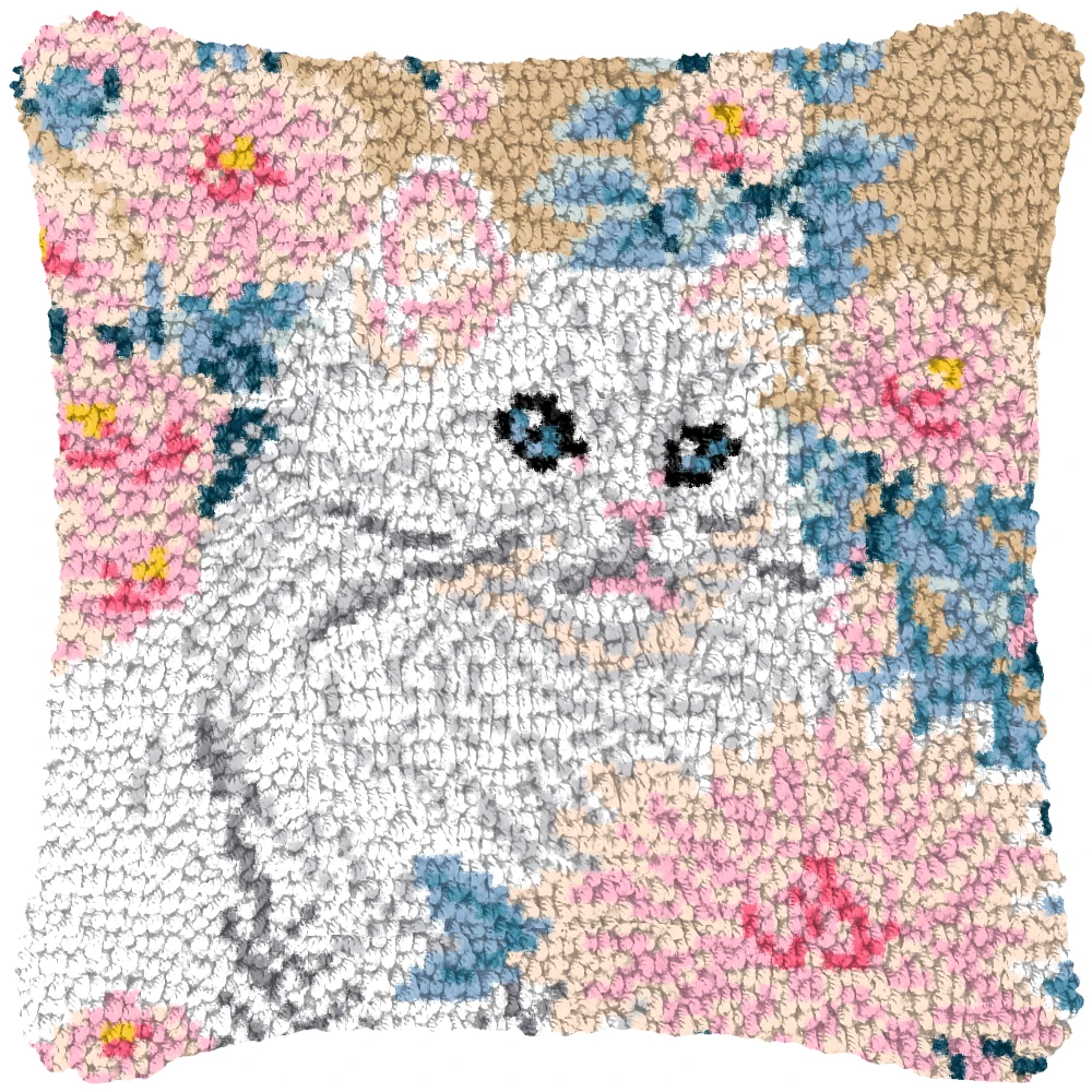 Kits de alfombrillas con gancho de pestillo de la serie Animal, paquete de almohadilla de botón para gato, perro, conejo, Smyrna klink haak, almohada bordada, knooppakket - imagen 2