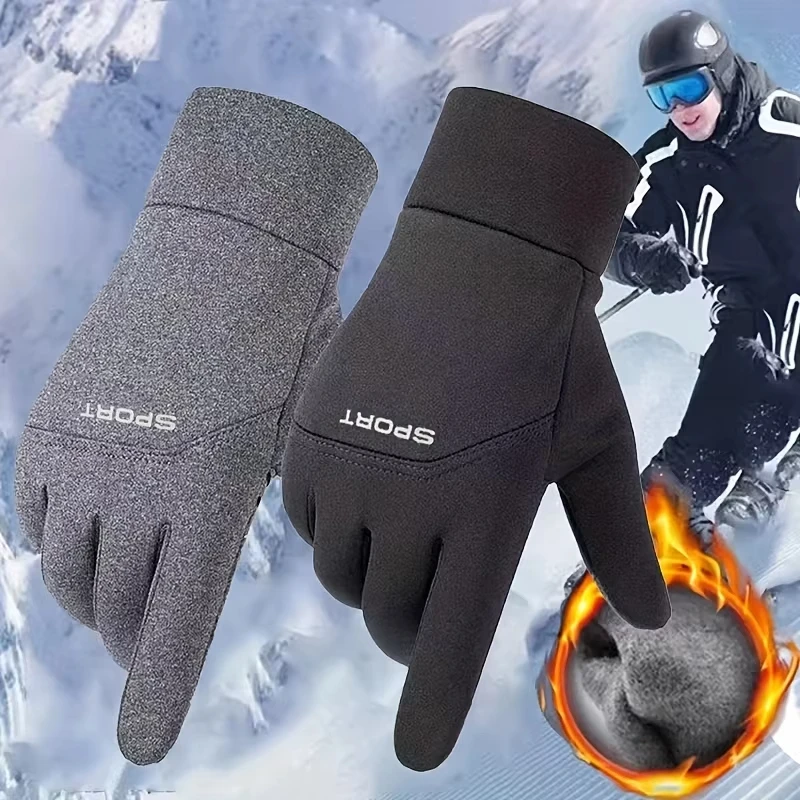 Guantes de ciclismo impermeables para hombre, manoplas de invierno para deportes al aire libre, esquí, correr, motocicleta, pantalla táctil, antideslizantes, cálidos, dedos completos - imagen 2