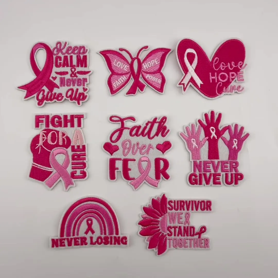 10PCS Liefde En Hoop Roze Lint Geborduurde DIY Cartoon Patch Ijzer op Patches Voor Kleding Jassen Jeans Hoeden Borduren badges - imagen 3