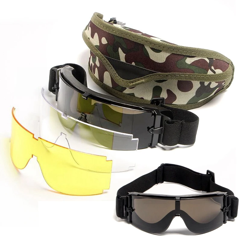 Gafas tácticas para deportes al aire libre, equipo Airsoft, gafas de tiro, juego de gafas de tiro Airsoft con lentes de 3 colores