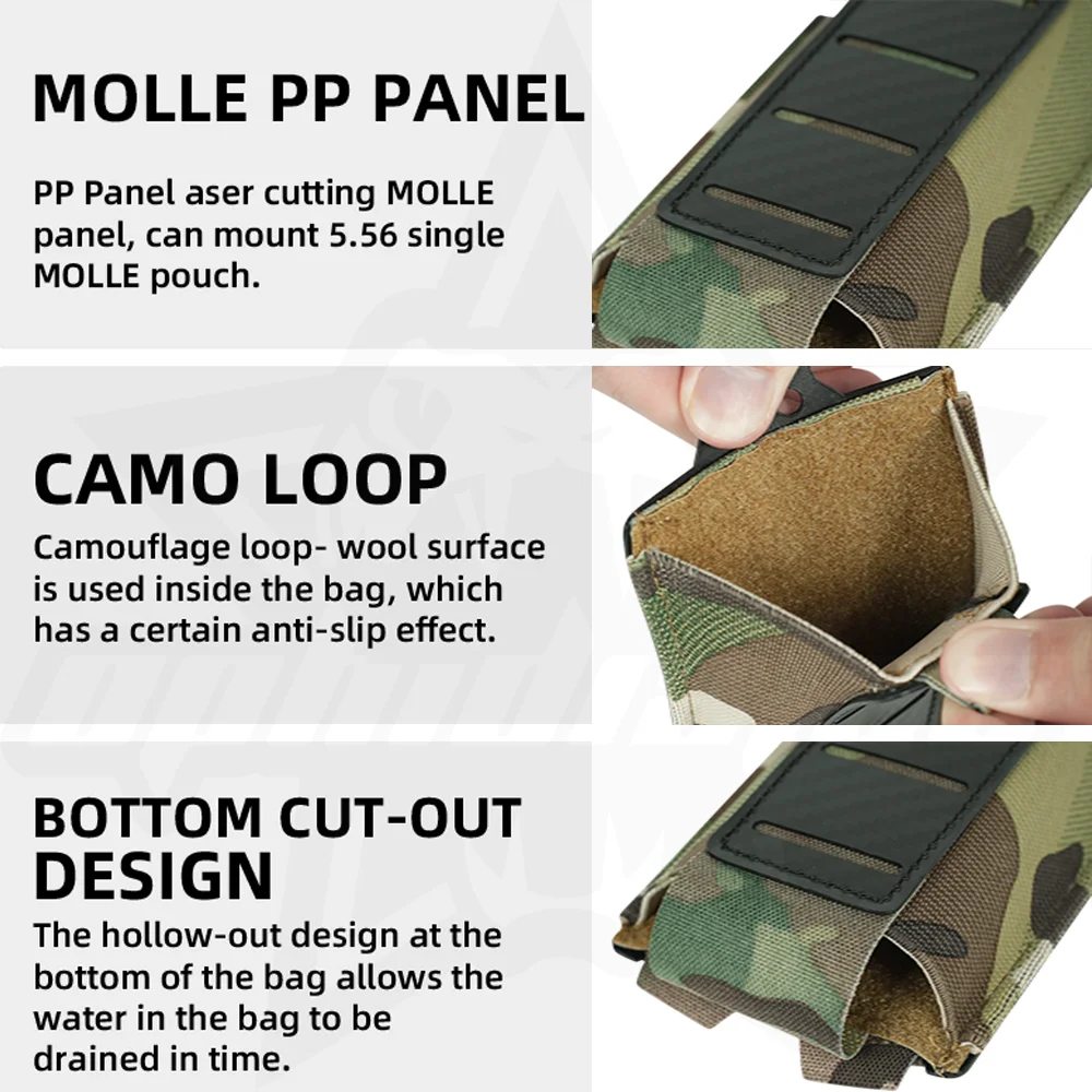 Bolsa OphidianTac Single Mag de 5,56mm, bolsa elástica MOLLE para revistas de Rifle con placa PP estampada de fibra de carbono para M4/M16/AR15 - imagen 5