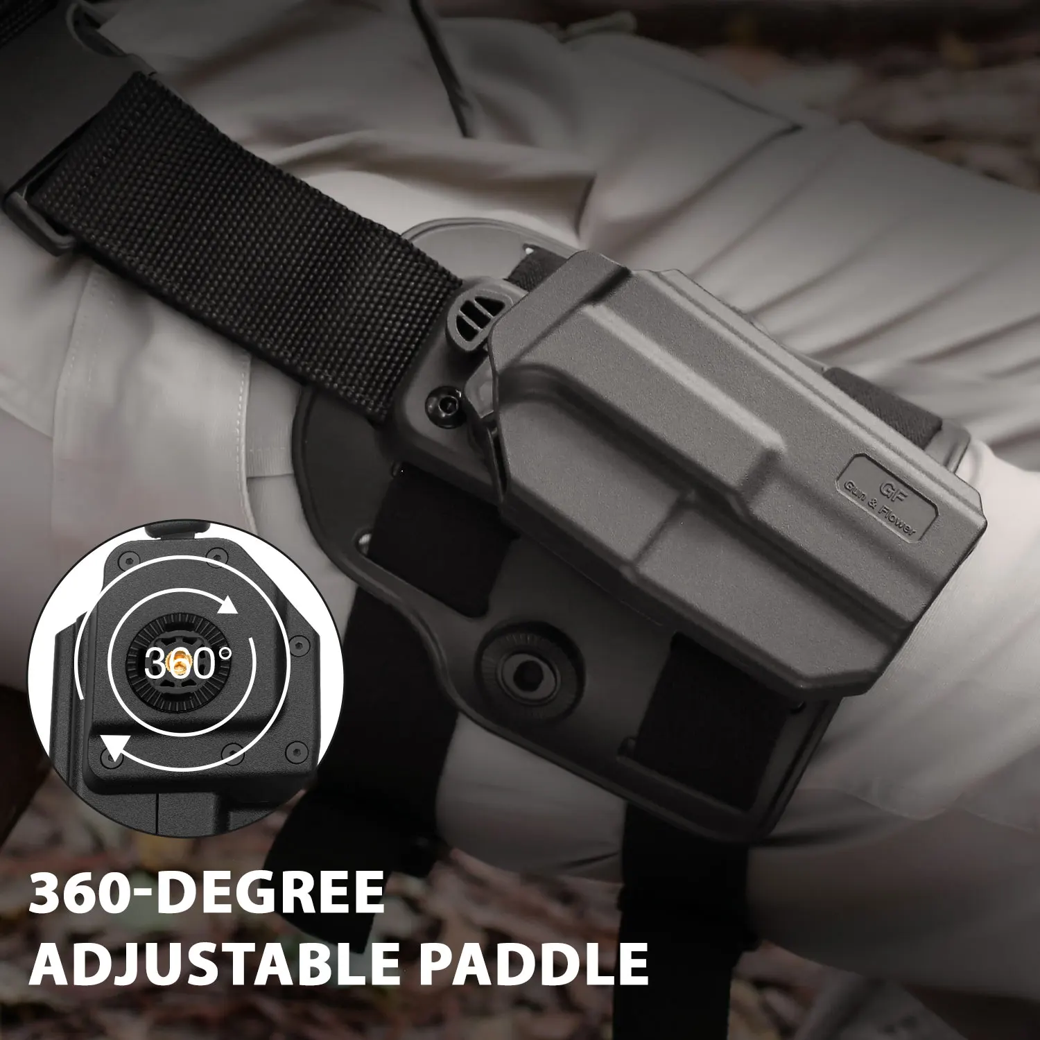 Funda para pierna caída Glock 17 con retención de nivel II, Compatible con G17 (Gen3-4), no compatible con G22/31 Gen5, pierna caída de polímero, liberación del pulgar - imagen 5