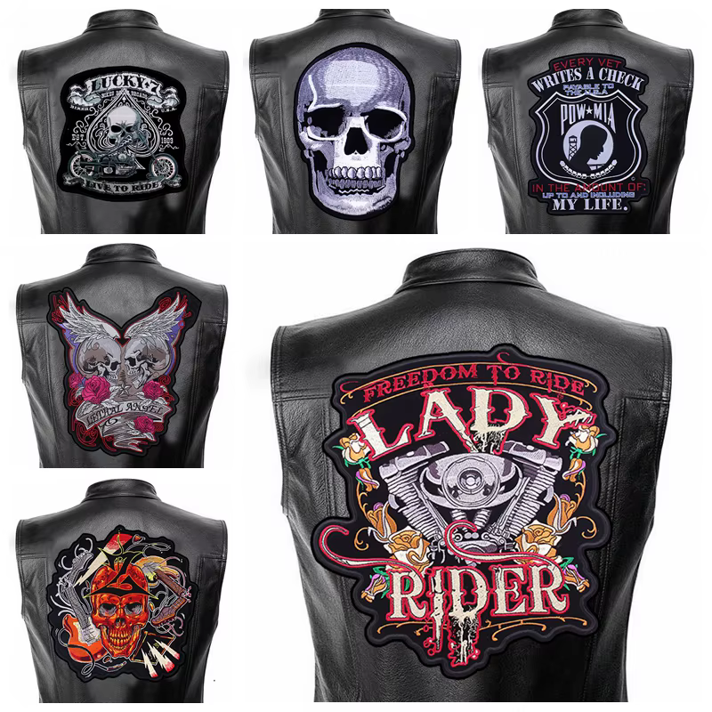 Parche bordado de cuero calavera punk termoadhesivo para chaqueta