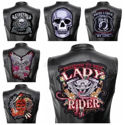 Parche bordado de cuero calavera punk termoadhesivo para chaqueta