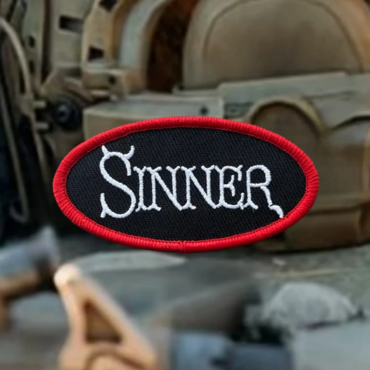 Parche SINNER de Jesús Cristo, del diablo religioso, insignia de moral táctica bordada, parches de gancho y bucle para ropa, pegatinas para mochila - imagen 3