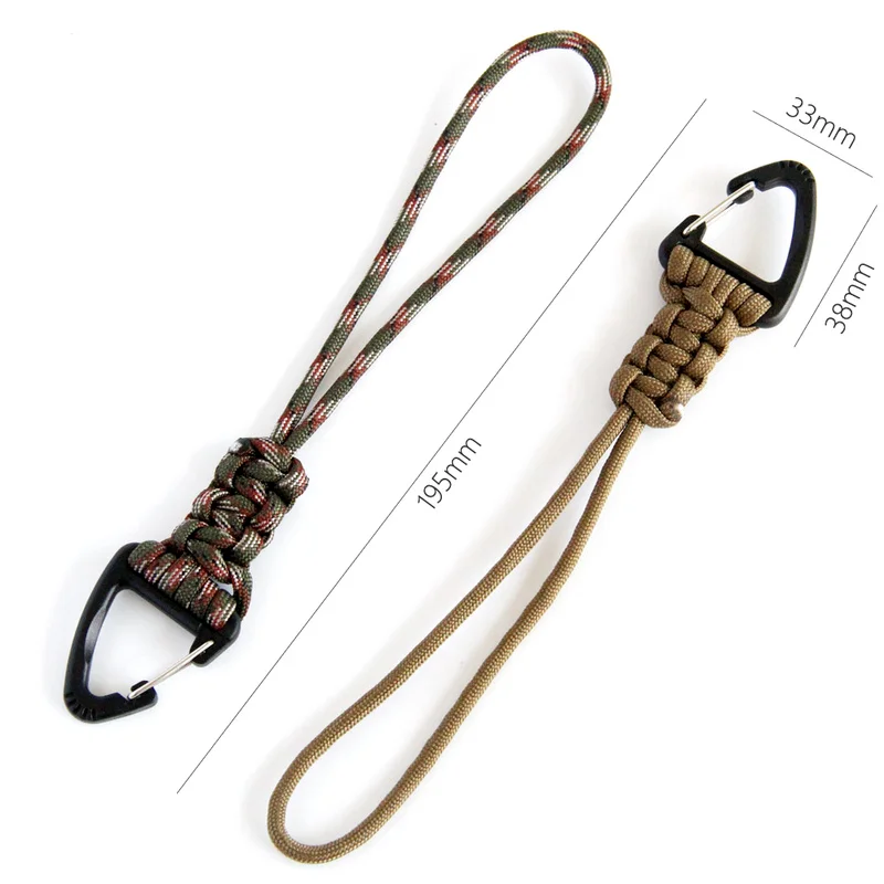 LLavero de Paracord de 20cm, cordón de nailon trenzado militar, hebilla triangular de Metal, mosquetón de cuerda de paracaídas de alta resistencia, 1 Uds. - imagen 2