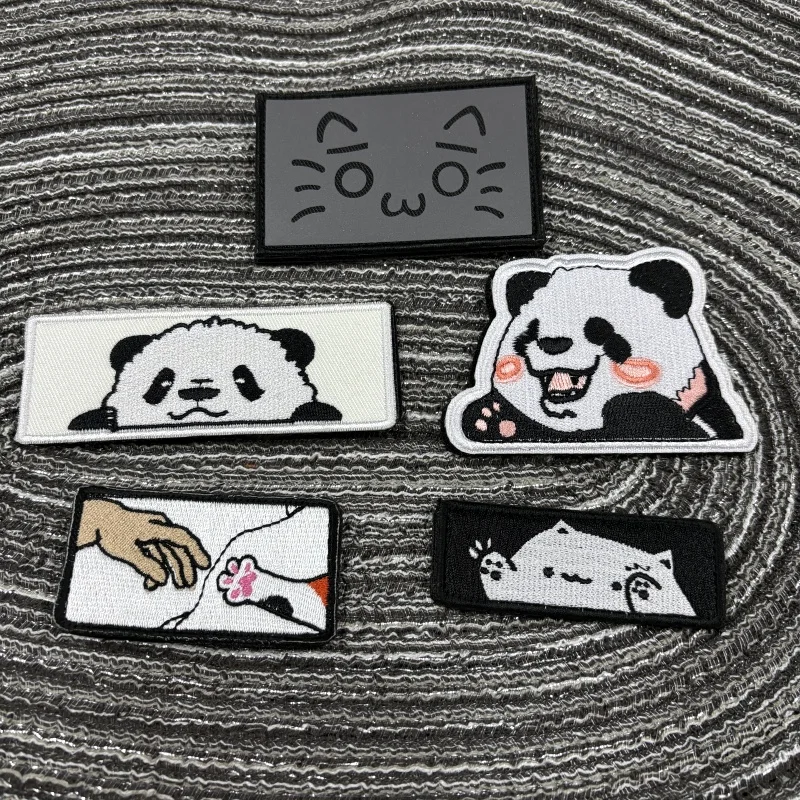 Parche bordado con gancho y bucle para gatos, insignia reflectante de expresión de moral, Panda lindo, parches tácticos en la ropa - imagen 2