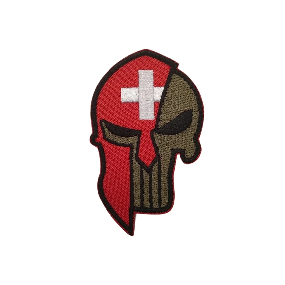 Parche táctico de moral de Velcros espartano de Cruz Roja, insignia, cierre de bucle de gancho, pegatina bordada para mochila Molle, gorra vaquera