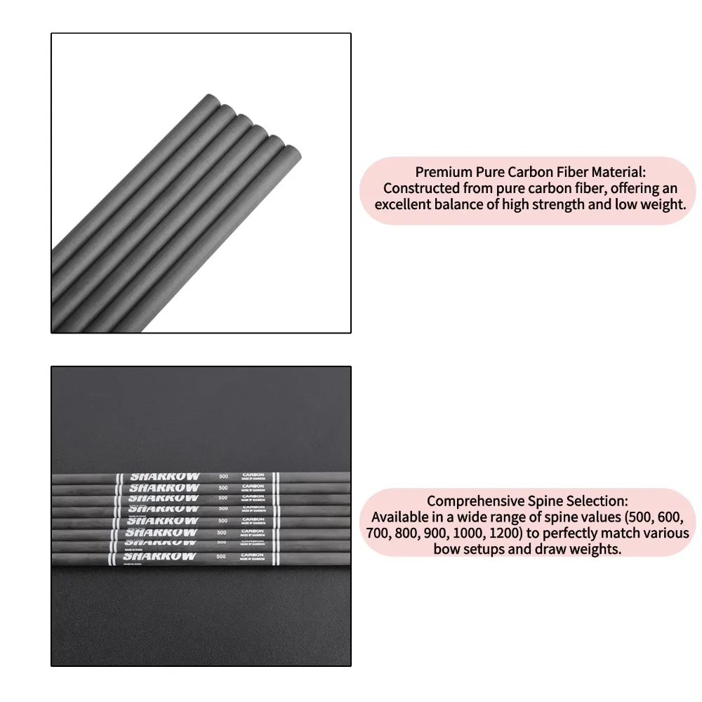 6/12 Uds 31 "eje de flecha de carbono puro ID4.2mm flecha SP 500 600 700 800 900 1000 1200 arco compuesto recurvo tiro con arco caza - imagen 3