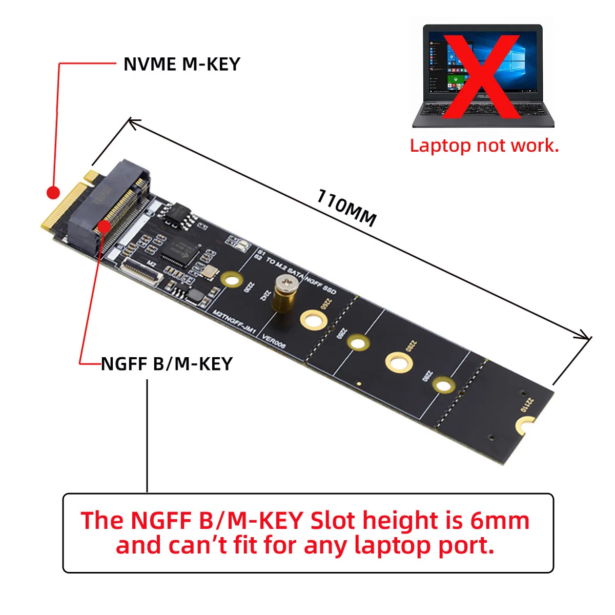 NGFF Key B + M SATA SSD a NVME m-key placa base adaptador de escritorio convertidor tarjeta SSD JMB582 2280 - imagen 4