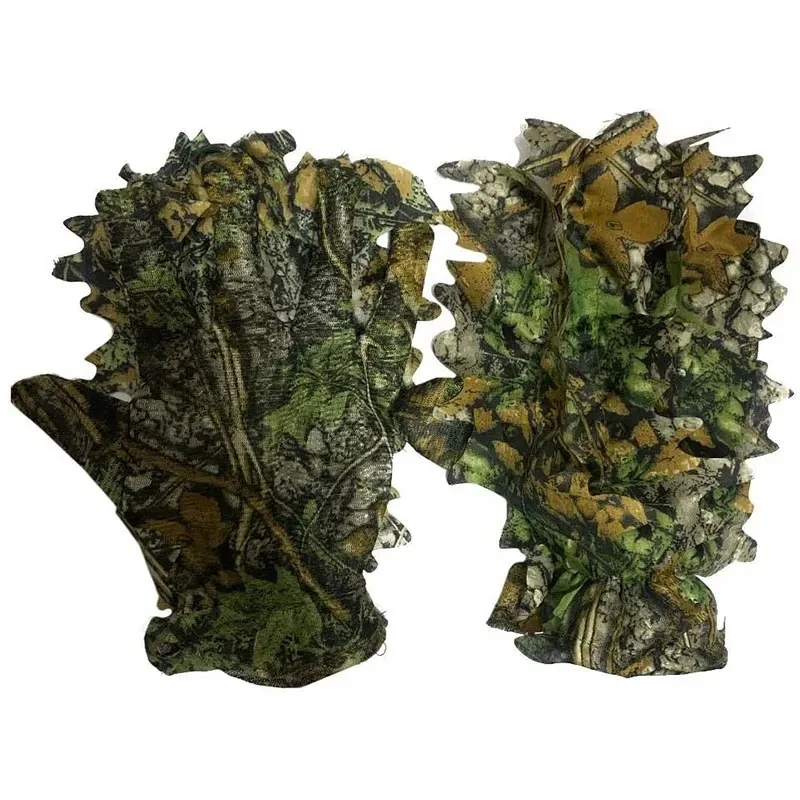 Guantes de camuflaje de hoja 3D para escalar, ciclismo, hojas de arce, guantes finos de caza de camuflaje biónico