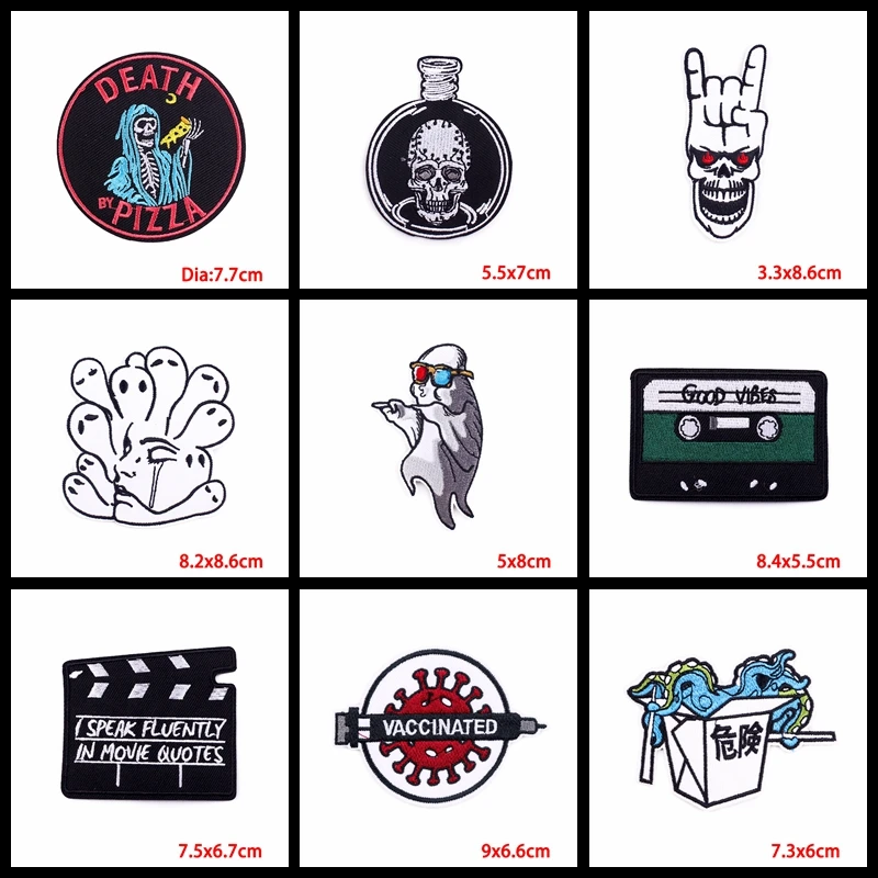 Parche de calavera Punk Hippie, 10 piezas, en la ropa para planchar parches bordados, rayas, Rock Biker, pegatinas para ropa, insignias DIY - imagen 4