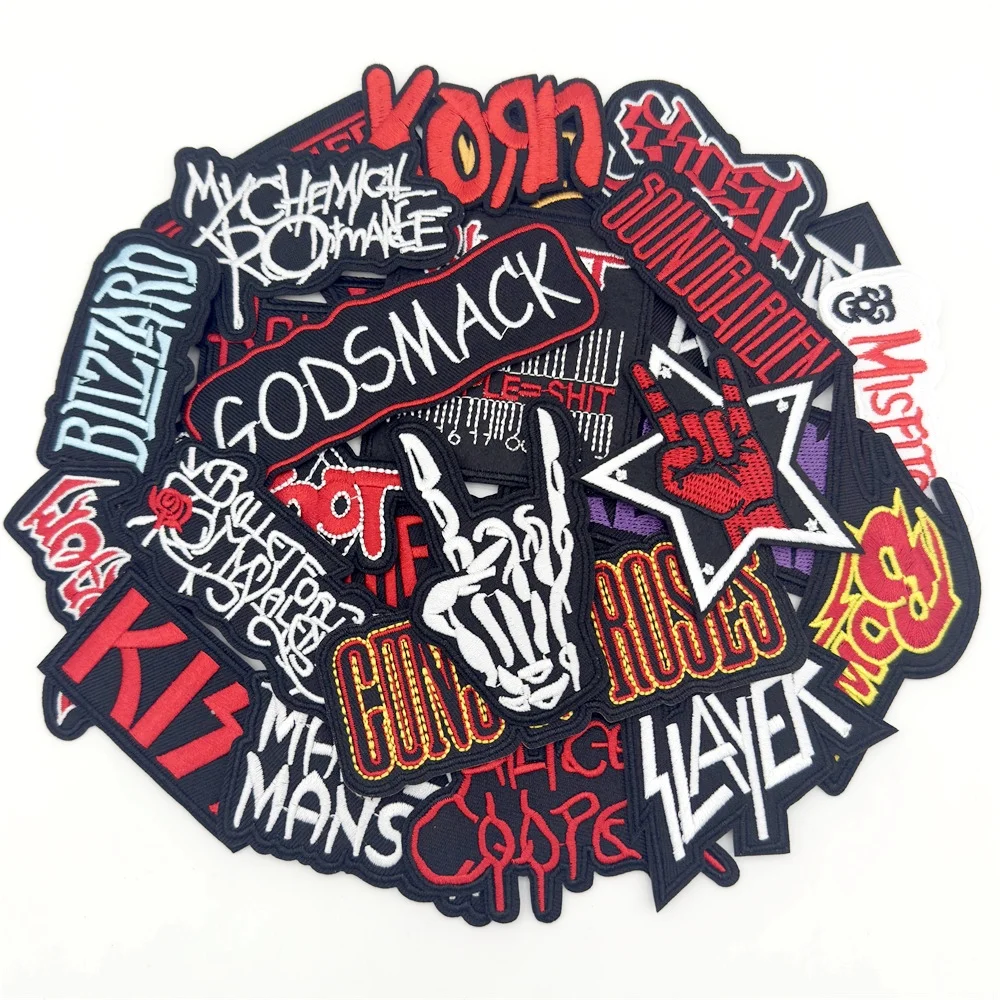 25 unids/lote parches de banda de Rock para ropa bordado rayas parches para planchar insignias musicales Diy pegatinas para ropa costura chaleco chaqueta - imagen 2