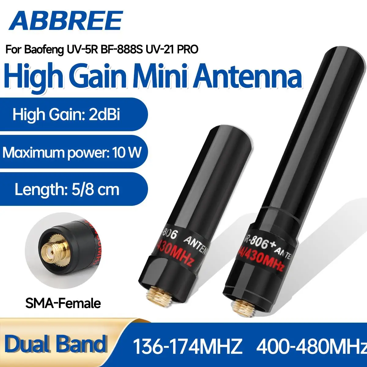 ABBREE AR-806 AR-805S Mini antena de doble banda SMA hembra antena de alta ganancia para Quansheng UV K5 8 K6 Baofeng UV-5R Walkie Talkie - imagen 2