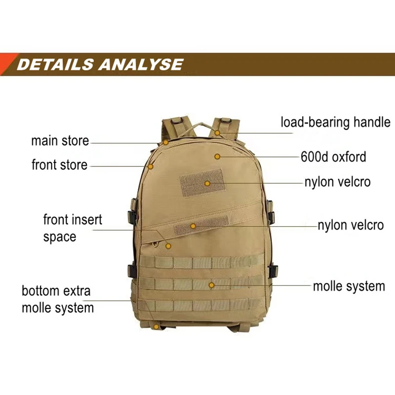 Mochila impermeable para acampada, bolsa táctica militar Molle para escalada, pesca y caza, bolsa para exteriores - imagen 3