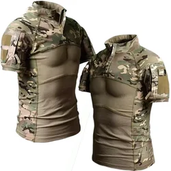 Camiseta táctica para hombre, camisetas de camuflaje para senderismo y caza, camisetas de combate Airsoft Paintball, ropa de trabajo elástica tejida con cremallera 1/4, camisetas de entrenamiento