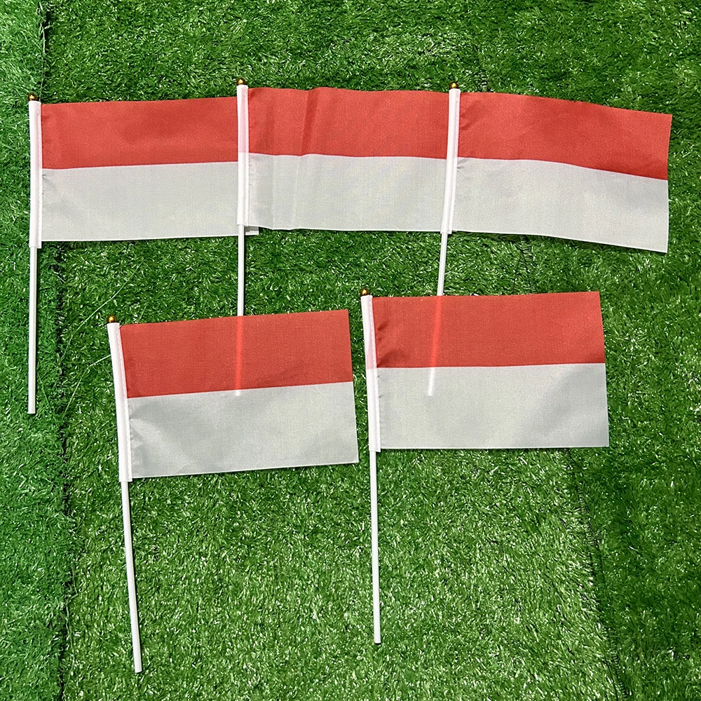 BANDERA SKY Bandera de mano de Indonesia 10/20/50/100 Uds 14*21cm pequeña bandera de mano nacional ondeante de mano de Indonesia con poste para decoración
