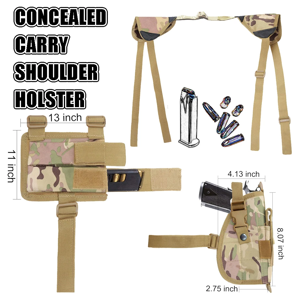 Funda de hombro oculta para pistola con doble bolsa para revistas Funda oculta universal para pistola compacta a grande