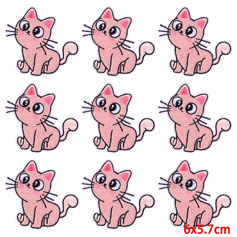 Parche bordado de gato lindo para ropa, parche Fusible de Animal de dibujos animados, parches para planchar, decoración de apliques de ropa, 10 piezas por lote - imagen 4