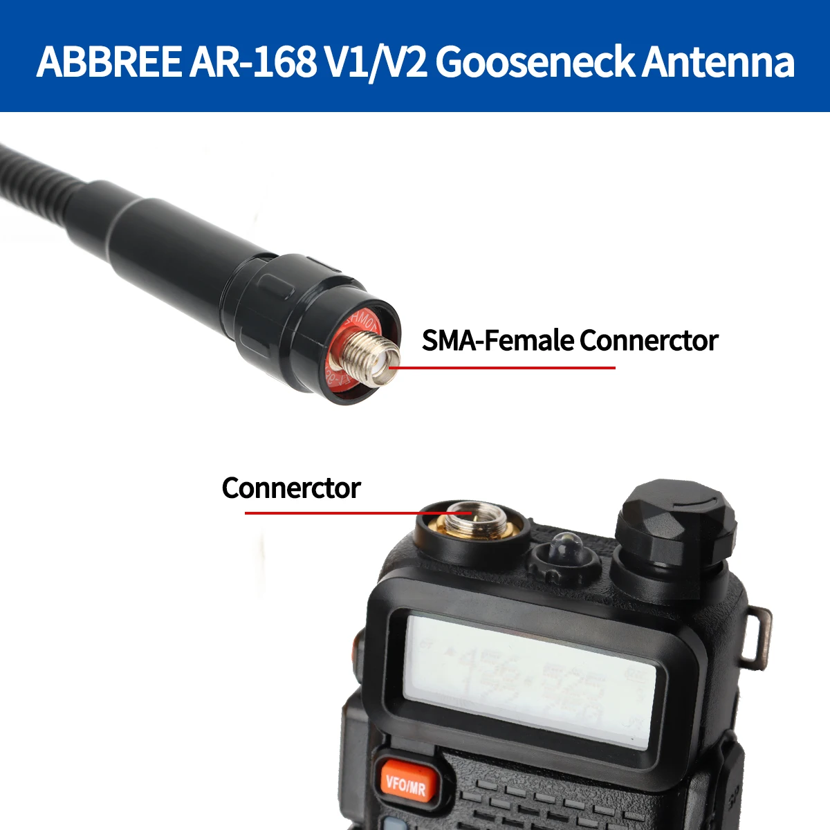 ABBREE AR-168 antena de cuello de cisne SMA-hembra de doble banda antena táctica de alta ganancia para Baofeng Walkie Talkie UV-5RH Quansheng UV K5 - imagen 3