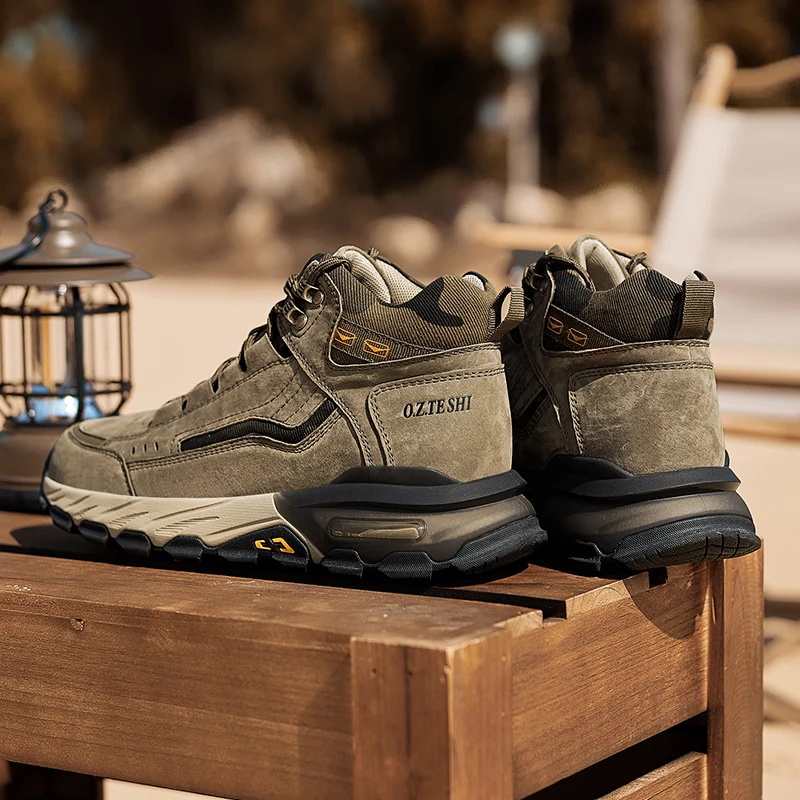 O.Z.TESHI nuevas Botas de senderismo hombres cuero de vaca deporte al aire libre casual escalada montaña caza zapatillas para caminar zapatos de trekking - imagen 3