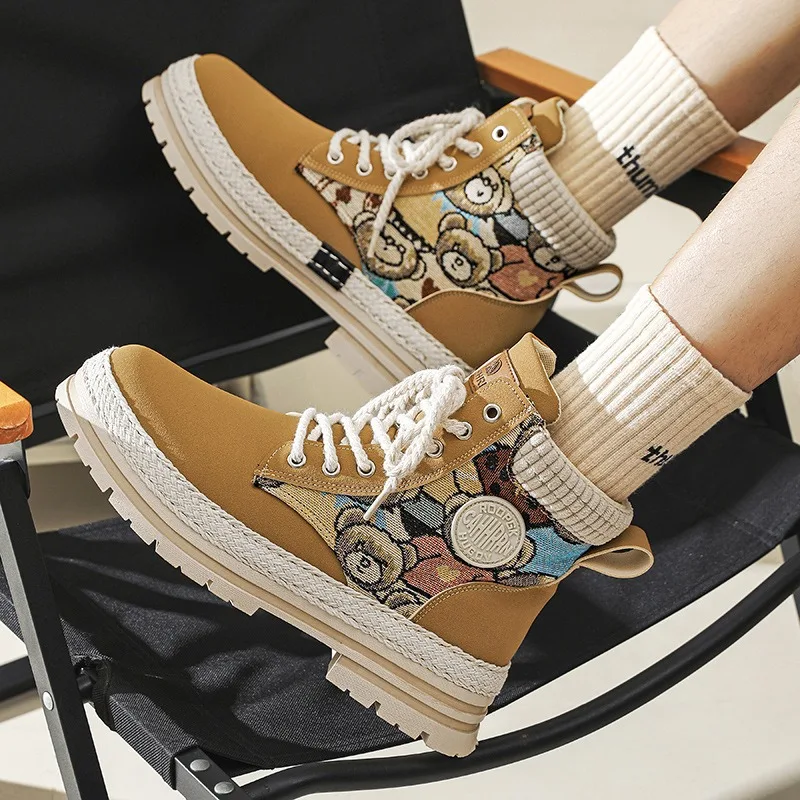 Botas altas Para Hombre, tendencia de moda, botines cómodos al aire libre Para Hombre, Botas con cordones, Botas de herramientas de estilo Retro británico, Botas Para Hombre - imagen 4