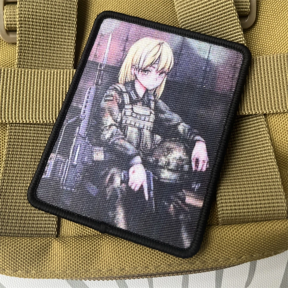 Parches tácticos de primera línea para niñas, insignia de moral de Chica de Anime, impresión de gancho y bucle, pistola de cohete, pegatina para mochila militar - imagen 4