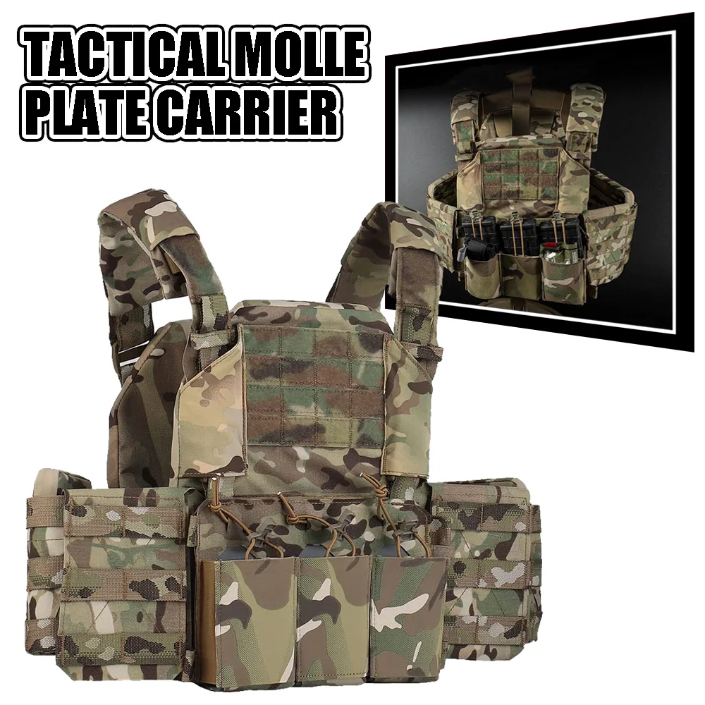 Portador de placa táctico para Airsoft, chaleco de caza MOLLE ligero con Triple 556 bolsas para revistas, equipo de juego de guerra CS