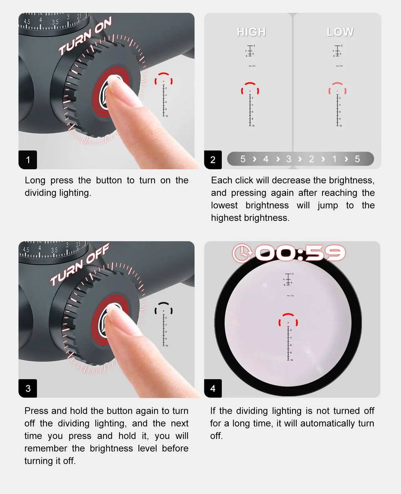SPINA OPTICS GLACIER 1-10x28 FFP Lente SFIR ED Ultra Clara, Mira Telescópica 3-400m con Topes de Cero y Activación por Movimiento, para .22LR, 5.56, 7.62 etc. - imagen 2
