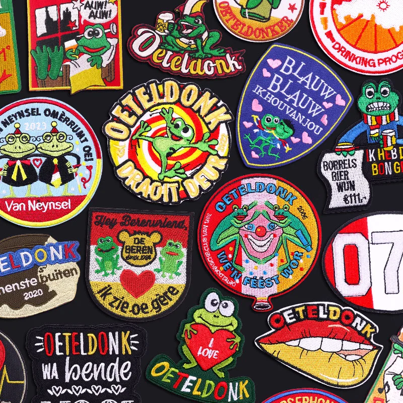 Parches bordados Parche con emblema de Oeteldonk de Países Bajos Parche bordado de rana de carnaval de Países Bajos para ropa Parches para planchar