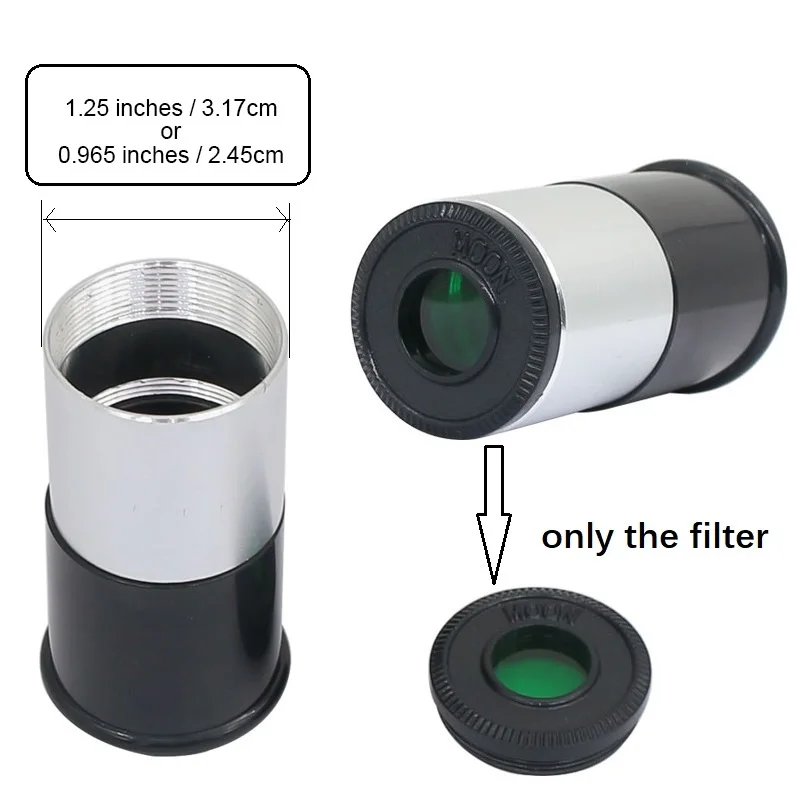 Filtro de Luna verde M28.6 x 0.965, piezas de telescopio redondo astronómico, lente de vidrio óptico de accesorio telescopio astronómico, 1,25 "/0,6" - imagen 2