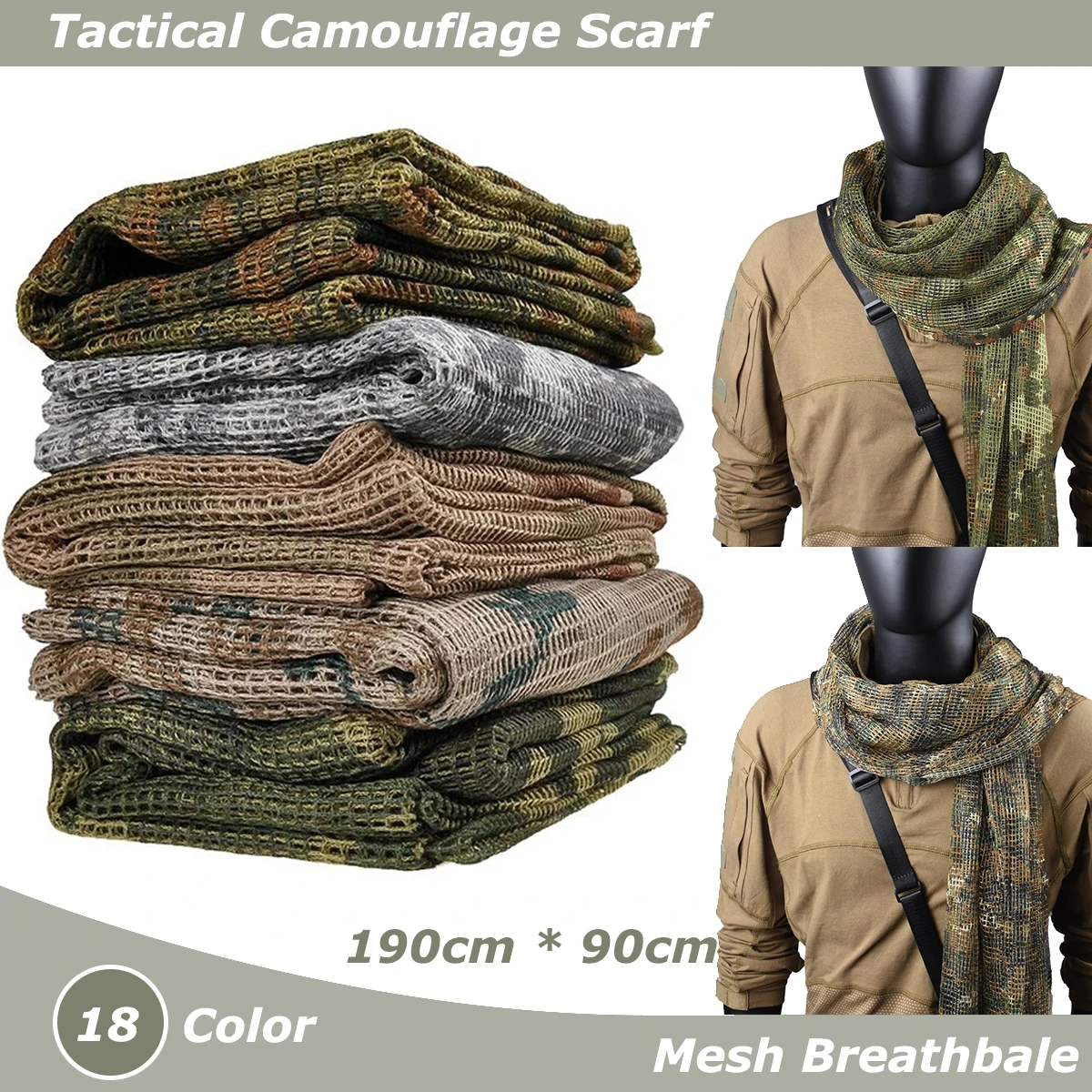 Bufanda de camuflaje, bufanda transpirable de malla táctica, velo facial de francotirador, Camo Airsoft, caza, ciclismo, senderismo, pañuelo, máscara - imagen 2