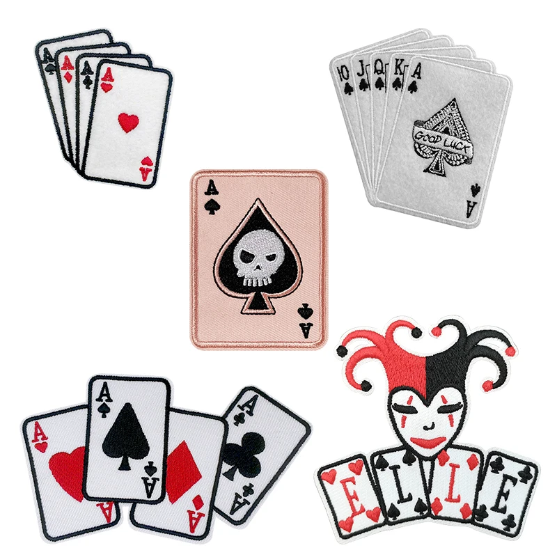 Parches bordados para planchar calavera y cartas de póker