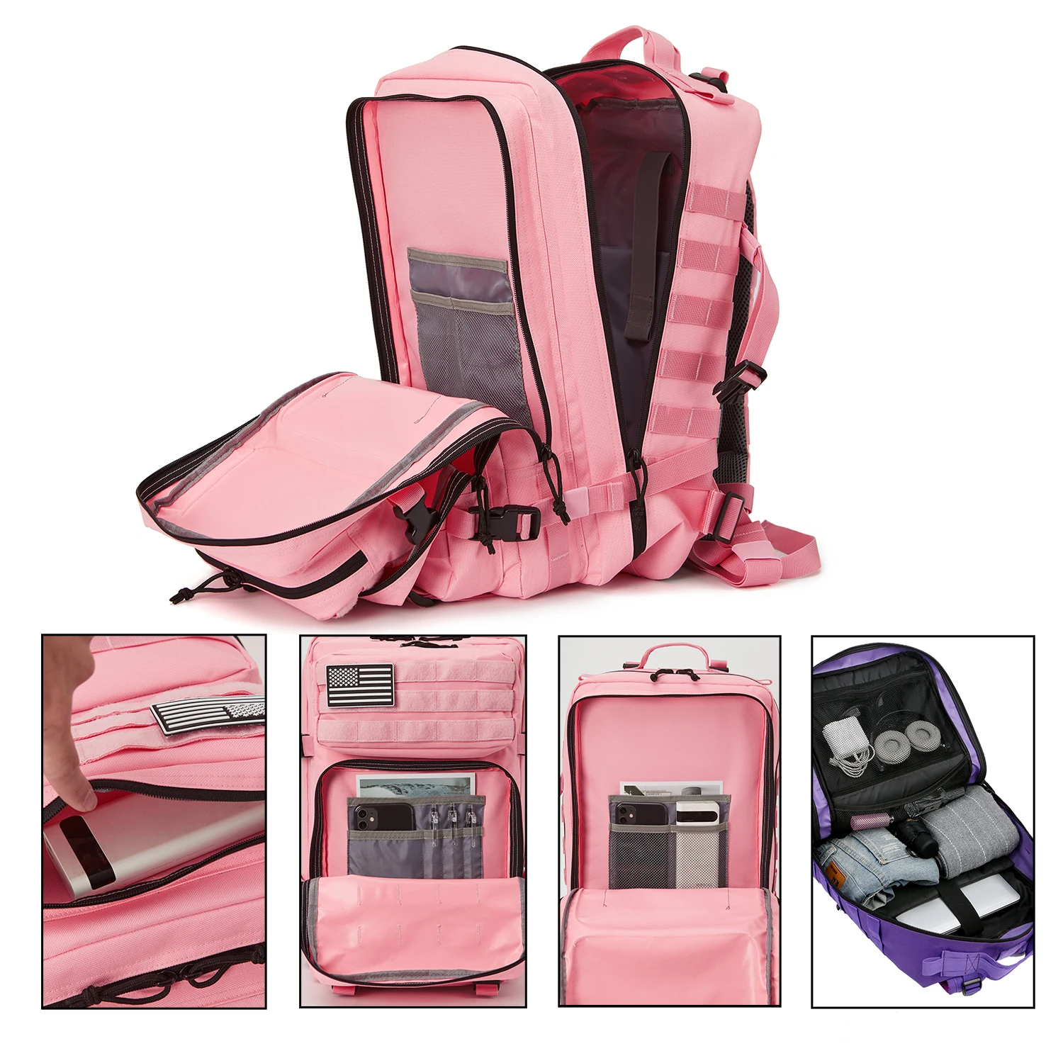 Mochila táctica Molle de 45L para hombre, mochila de supervivencia de 3 días, caza, Camping, senderismo, gimnasio, bolsa de supervivencia para insectos - imagen 4