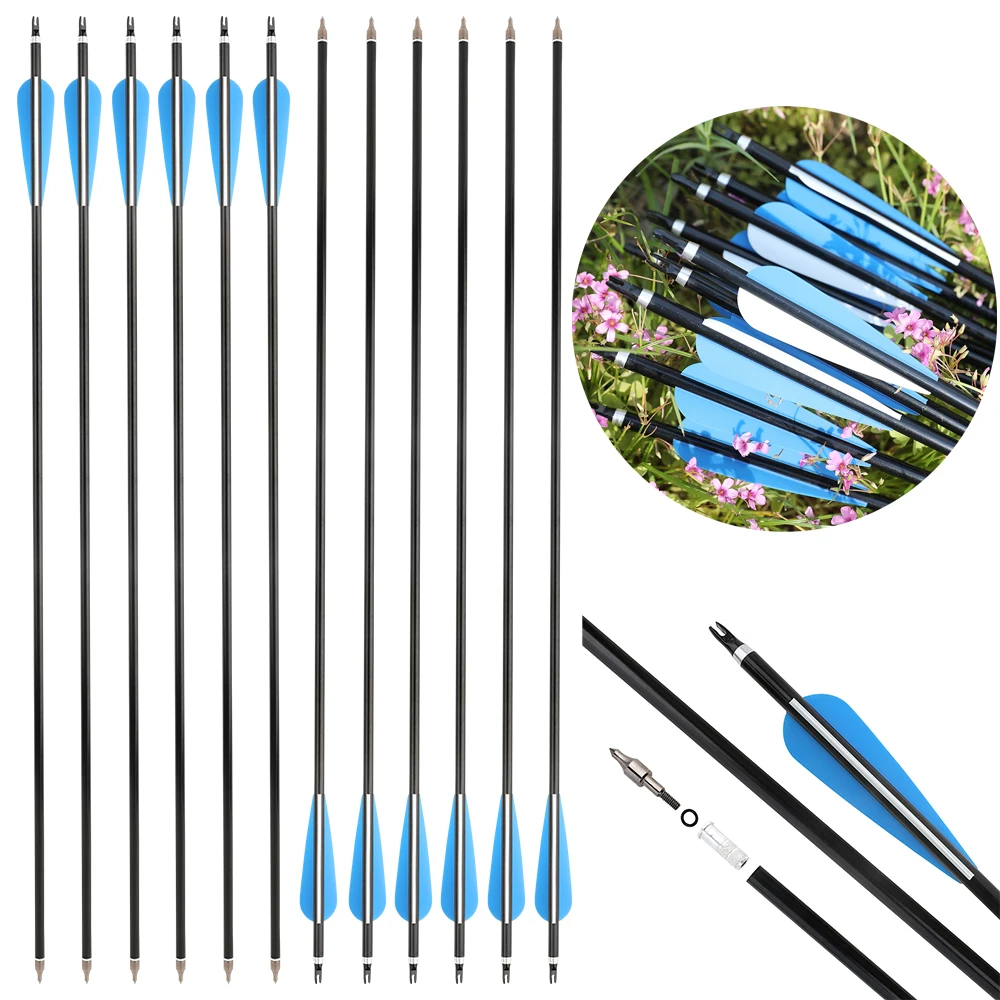 Flecha de aluminio para tiro con arco, 6/12 Uds., Spine300 ID6.2mm, paletas de goma, punta de flecha de 120Gr para tiro de caza con arco compuesto recurvo