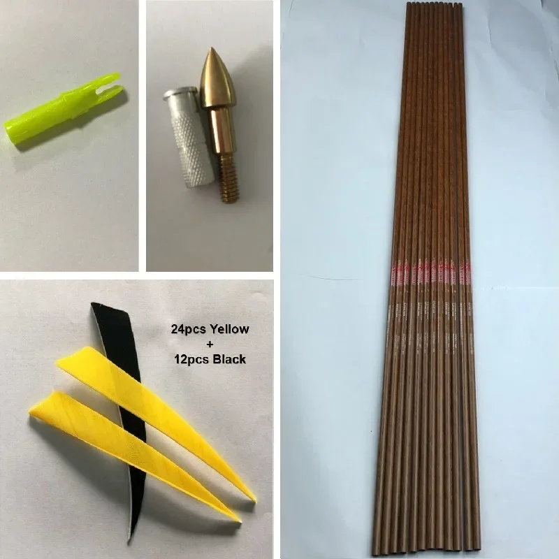 Linkboy-flechas de carbono puro para tiro con arco, 12 piezas, id6.2 mm, piel de madera Spine900, arco compuesto, accesorios para caza - imagen 5