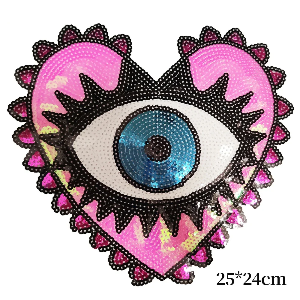 Parche de corazón de ojo de lentejuelas, mal de ojo, parches cosidos para planchar, accesorios de ropa, apliques de labios, pegatina bordada para ropa - imagen 5