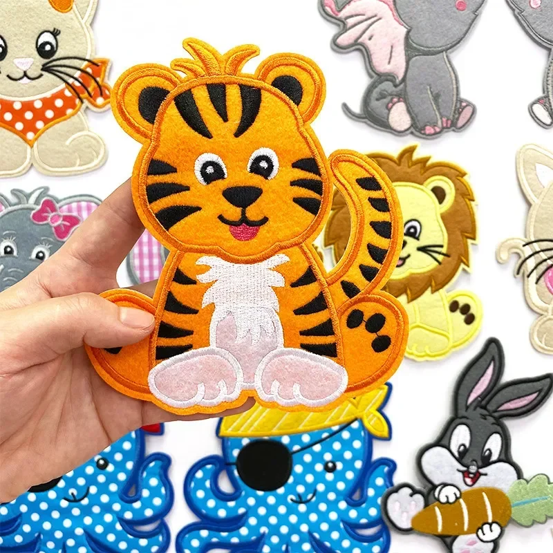 Parche bordado de dibujos animados para niños, parches de hierro personalizados para gatos, elefantes, osos, accesorios de ropa, venta al por mayor de - imagen 2