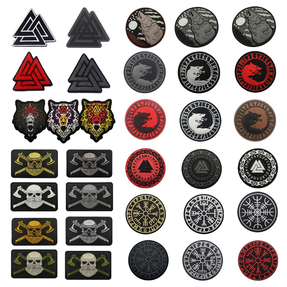 Accesorios para bolsa al aire libre, cabeza de lobo vikingo, Lunavin, Logo de Odin, brújula, insignia de rugido de lobo, parche para mochila táctica bordado