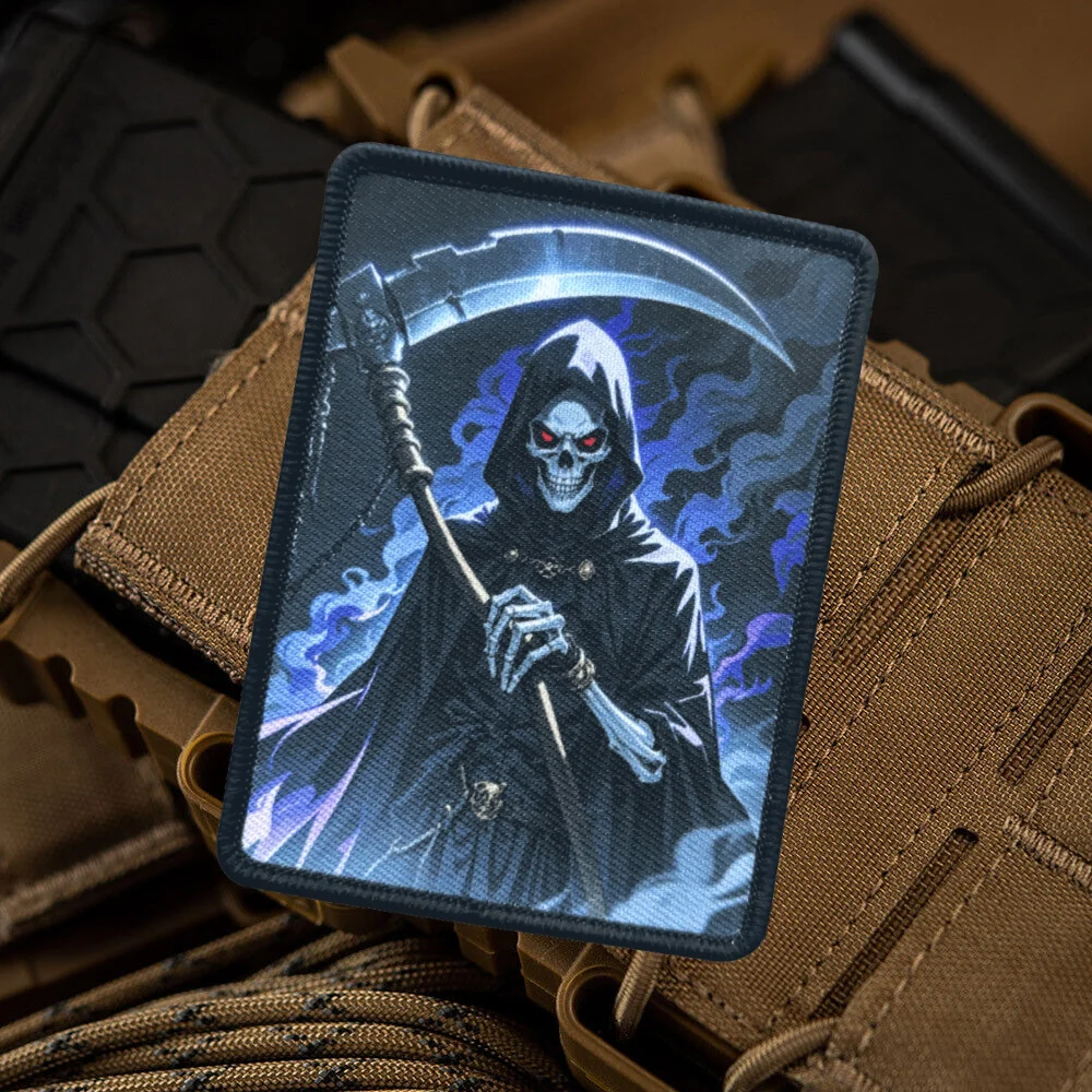 Grim Reaper Scythe esqueleto moral parche táctico impreso gancho y bucle emblema insignia militar brazalete de combate pegatinas para mochila - imagen 2