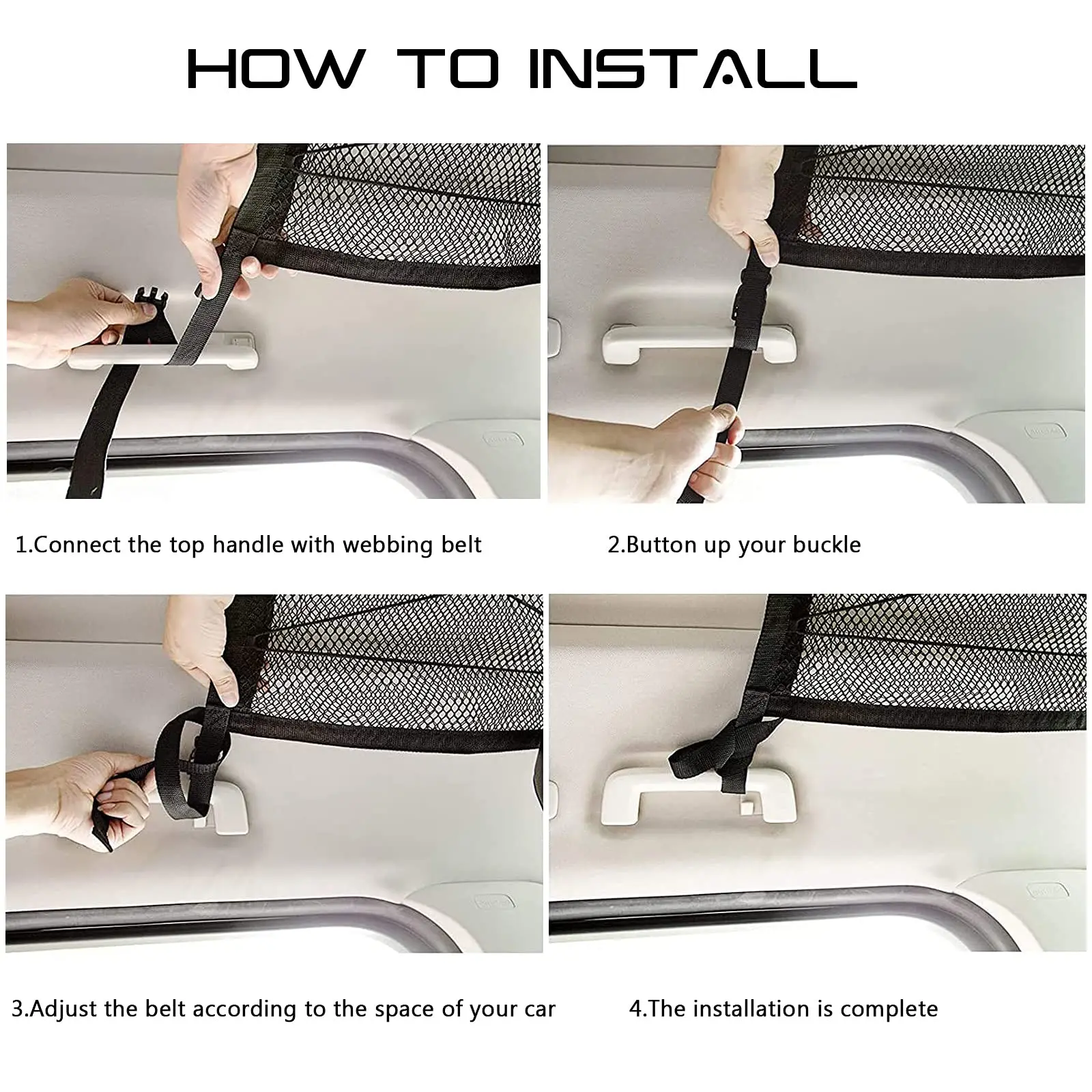 Red de carga para techo de coche, bolsa de malla ajustable de doble capa, organizador de techo para SUV, bolsa de almacenamiento para viaje y Camping, accesorios interiores - imagen 4