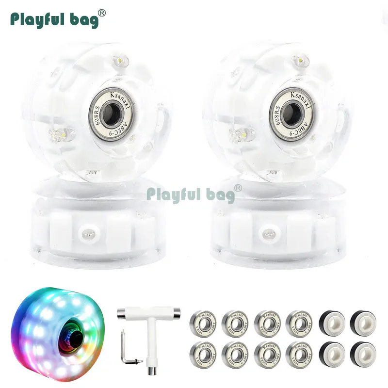 Ruedas de PU intermitentes de 58x32mm para patines de doble hilera 82A, accesorios universales para ruedas de seis Led, rodamientos 608RS AMB105 - imagen 5