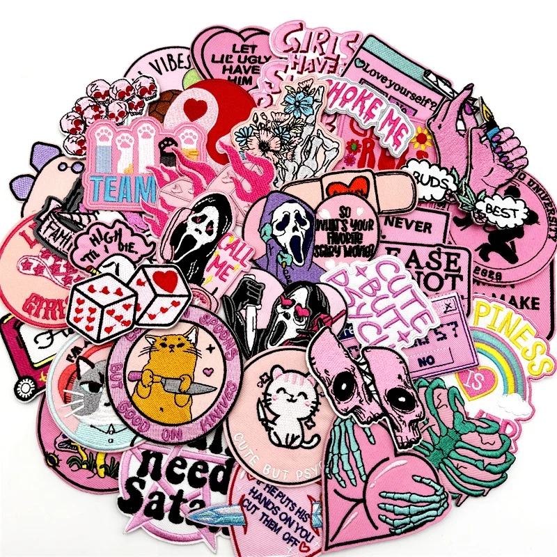 40 unids/lote PUNK surtido de parches bordados apliques para ropa parches para planchar DIY decoración pegatinas de rayas chaqueta vaquera - imagen 3