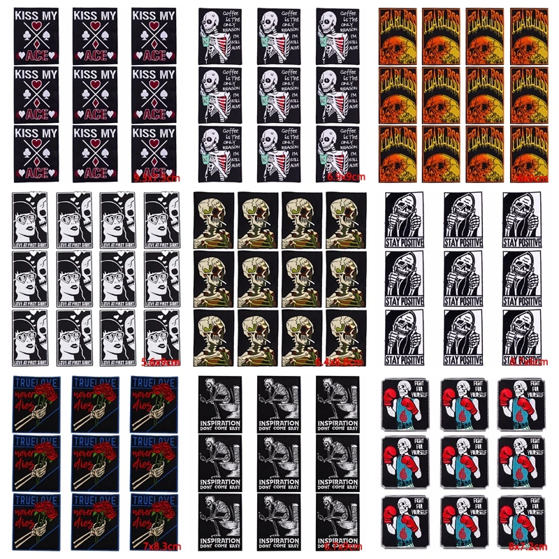 Parche de calavera Punk para planchar en la ropa, parches bordados en la ropa de Hip Hop, parche de Rock Hippie para coser ropa, 10 piezas por lote