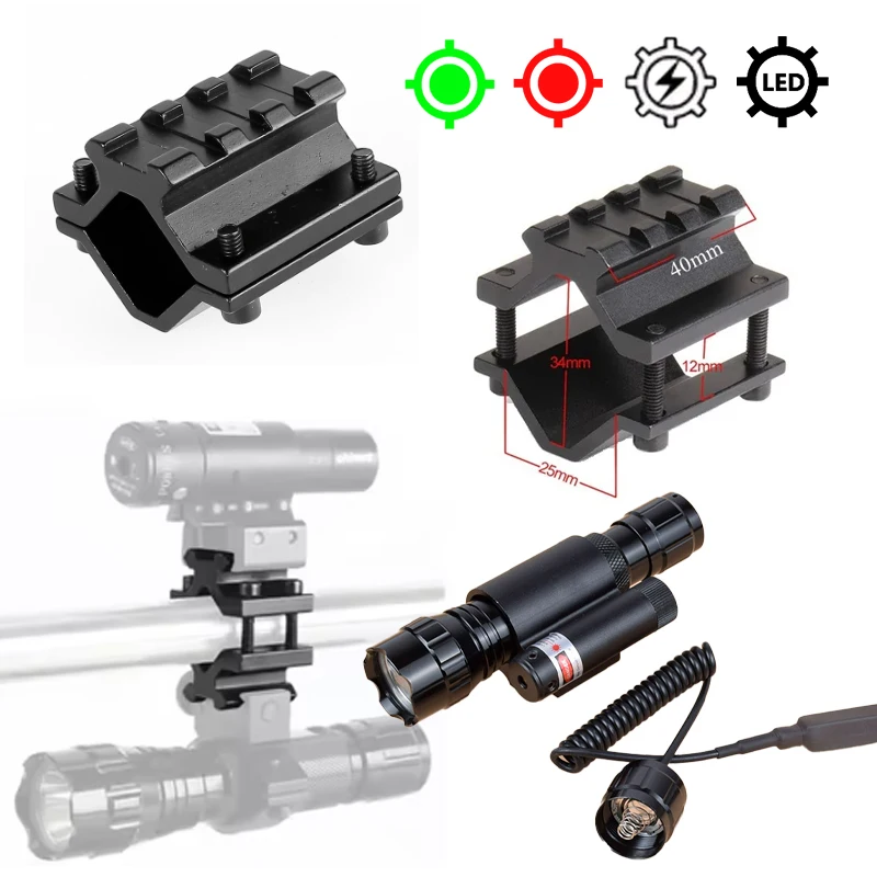 Soportes tácticos de 5 posiciones para mira telescópica, linterna láser, anillo de 25,4mm/20-28mm, montaje en barril, escopeta Airsoft, riel Picatinny de 20mm