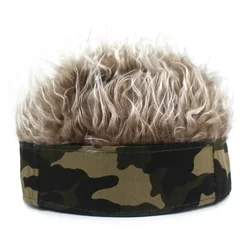 Sombrero de camuflaje pelucas gorro deportes al aire libre Rock Punk Street peluca sombrero de pelo falso novedad gorro de Hip Hop sombrero peluca cubierta de pelos
