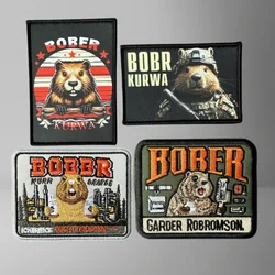 Parche militar bordado con estampado táctico "BOBR KURWA", insignia de moral, parches de gancho, ropa, mochila, brazalete, pegatina