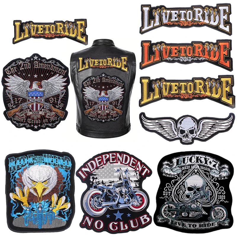 Parches traseros bordados para pista de motocicleta, parches para planchar con calavera de motorista para ropa, parche grande para coser en chaqueta, insignia decorativa DIY - imagen 2