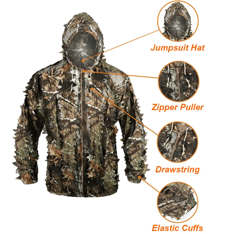 Traje Ghillie de camuflaje con hojas 3D, camuflaje ligero, Ghillie woodland, camuflaje, francotirador, Airsoft, equipo de caza - imagen 3
