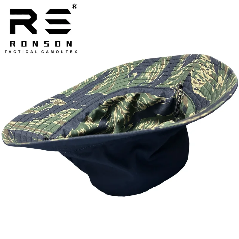 Gorra de Sol de camuflaje para exteriores, sombrero de pescador de verano, rayas de tigre azul, doble cara, punto alemán, camuflaje de nieve - imagen 4